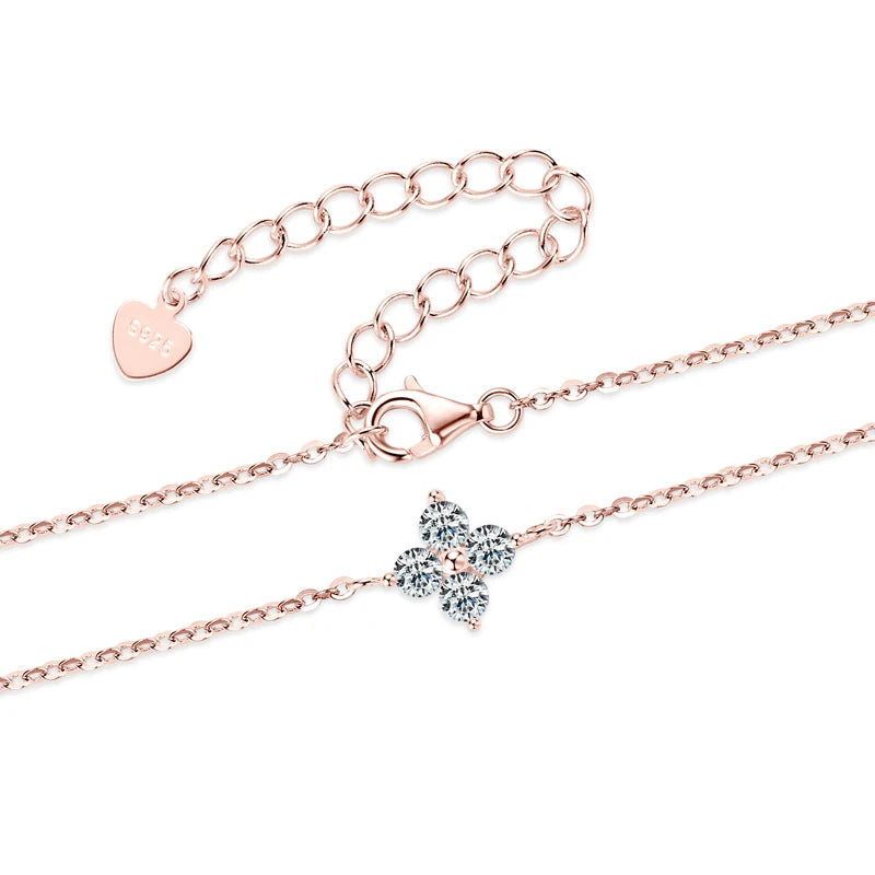 Lucky Four Leaf Clover Moissanite Bracelet 925 Silver for Women Certified D Color Simple Charm Jewelry 18k Gold Plated