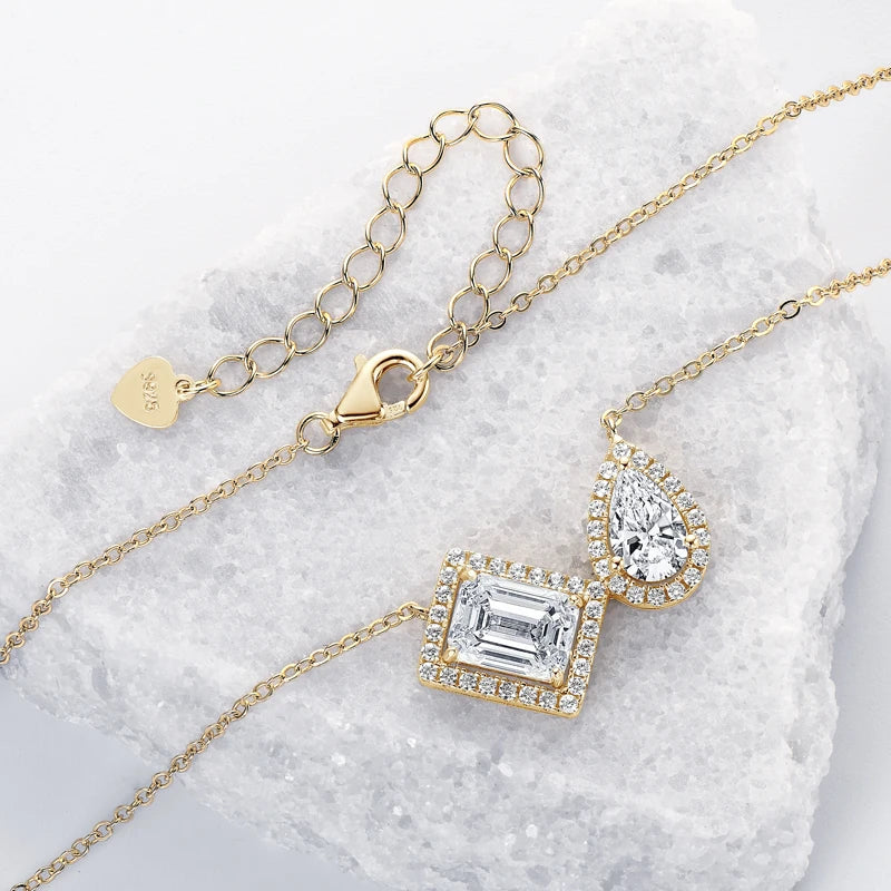 3CTW. 2ct Emerald Cut and Pear Cut D Moissanite Pendant Necklace for Women s925 Silver GRA Certified Jewelry Party Birthday Gift
