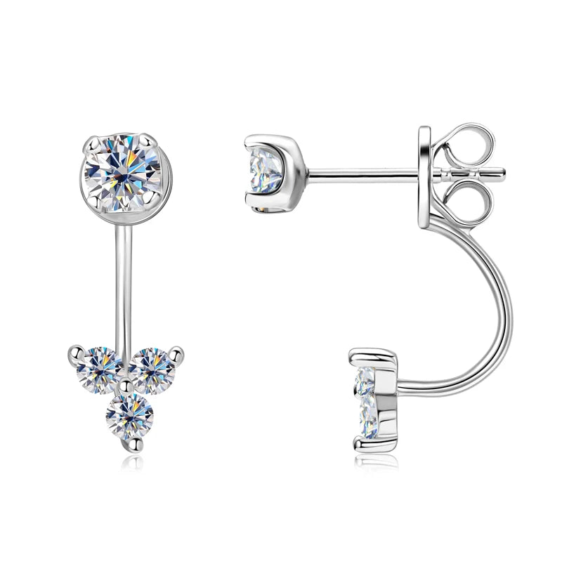 2.0cttw Moissanite Stud Earrings Jacket Real 925 Silver Plated Gold 3 Stones Drop Earrings for Women Jewelry 2025 New Gift