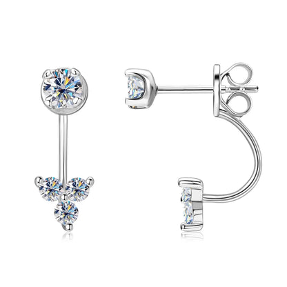 2.0cttw Moissanite Stud Earrings Jacket Real 925 Silver Plated Gold 3 Stones Drop Earrings for Women Jewelry 2025 New Gift