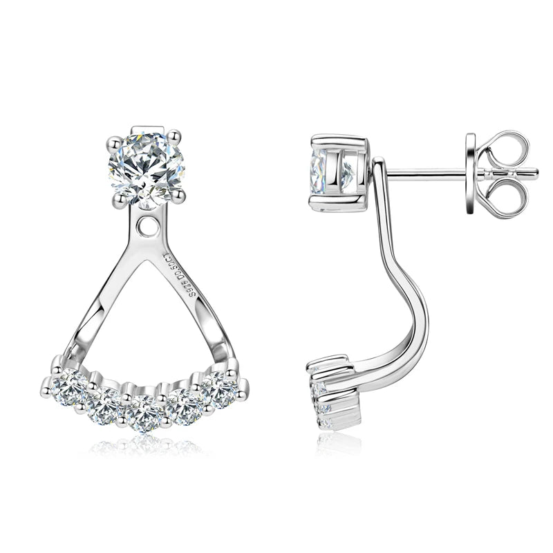 2024 Trendy 5mm Moissanite Ear Jacket Earrings Studs for Women 100% 925 Silver Dual Purpose Front and Back Earrings Jewelry Gift