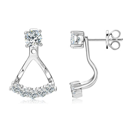 2024 Trendy 5mm Moissanite Ear Jacket Earrings Studs for Women 100% 925 Silver Dual Purpose Front and Back Earrings Jewelry Gift