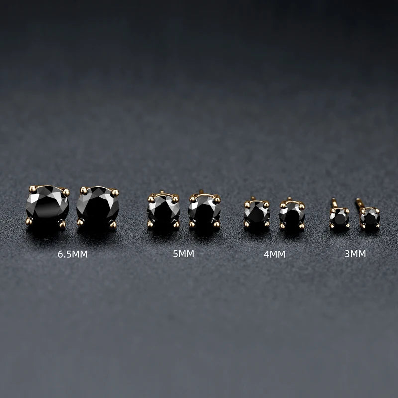 Sparkle Real Moissanite Black Stud Earrings Diamond 925 Silver Gold Ear Piercing Jewelry for Women Men Gifts 3mm/4mm/5mm