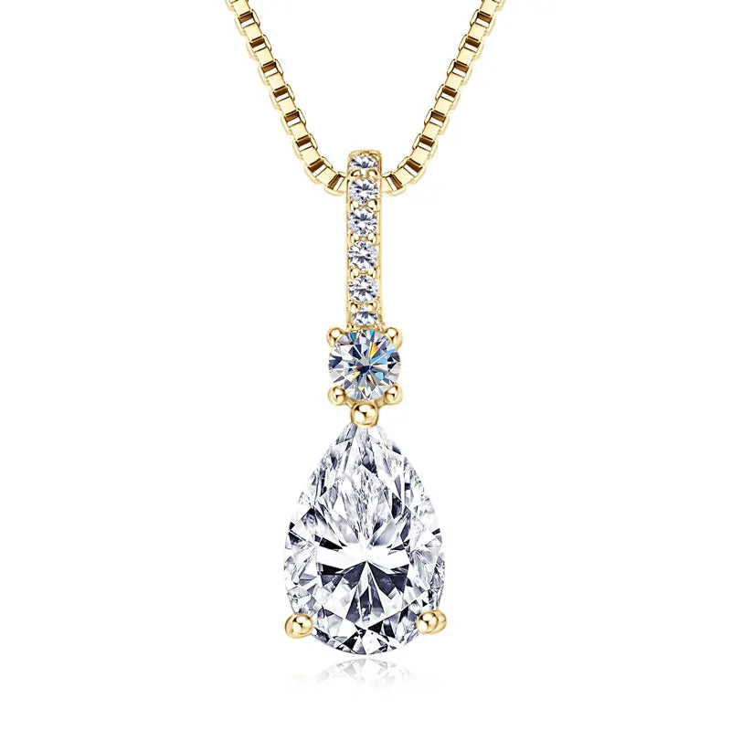 Luxury Necklace 4CT 2CT Pear Cut D VVS1 Waterdrop All Moissanite Pendant for Women 925 Silver Adjustable Chain Fine Jewelry Gift