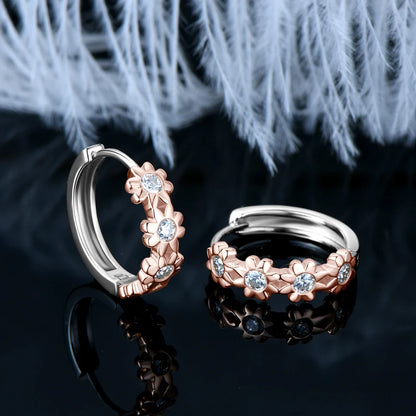 18K Yellow Gold Plated Women's Earrings Delicate Flower Hoops 2.2mm Real Moissanite 925 Silver Certified Jewelry Wedding