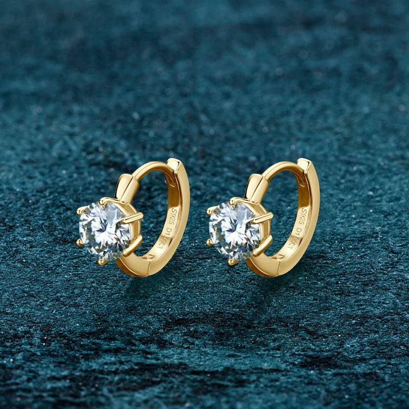 Solitaire 6.5mm 1.0ct Moissanite Hoop Earrings for Women Real 925 Sterling Silver Sparking Diamond Wedding Jewelry Gifts