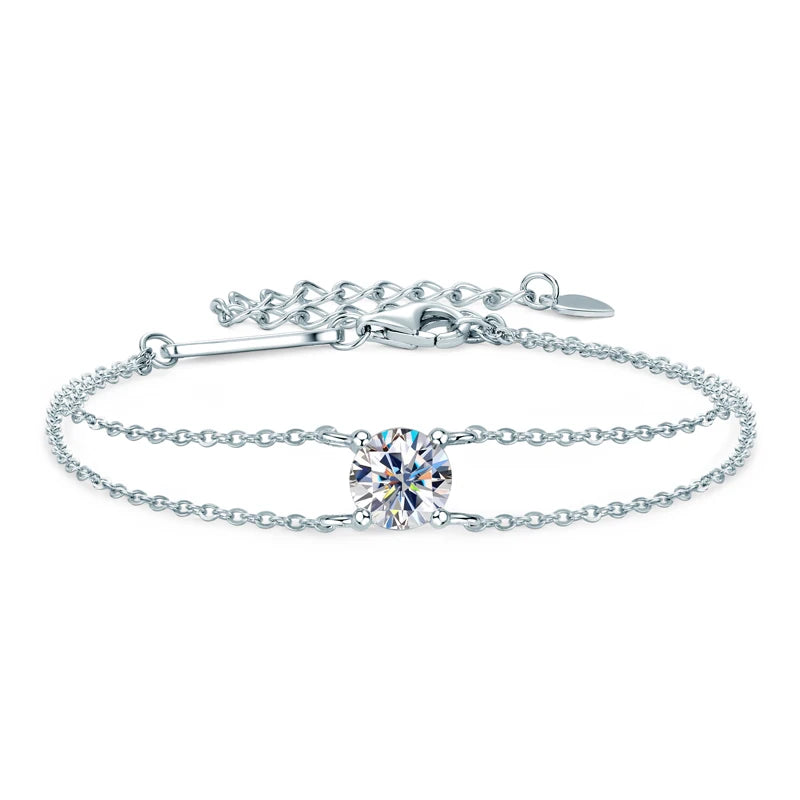Real 925 Silver Double Chain Bracelet 6.5mm 1.0ct D Color Moissanite Bracelets With GRA Certificate Jewelry for Women Gift