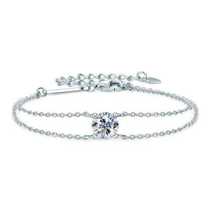 Real 925 Silver Double Chain Bracelet 6.5mm 1.0ct D Color Moissanite Bracelets With GRA Certificate Jewelry for Women Gift
