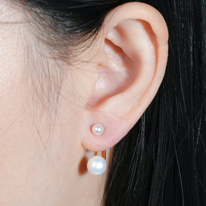 925 Sterling Silver Jacket Earrings Round Natural Freshwater Pearl Studs Front-back Earrings for Women Fine Jewel Gifts