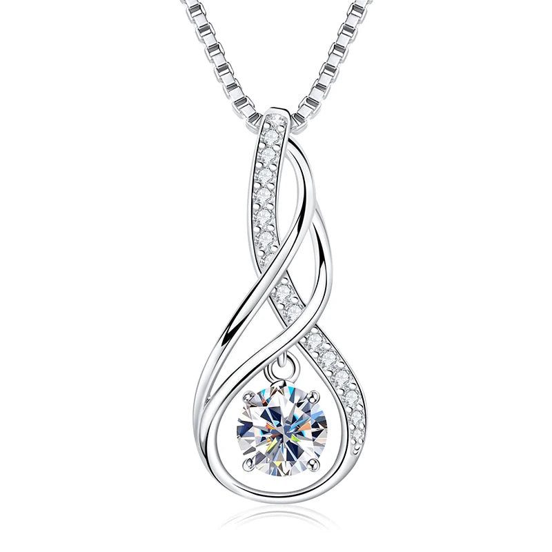 12 Birthstone Infinity Pendant Necklace for Women 925 Silver Colorful Gemstone 6.5mm Moissanite Zirconia Jewelry Birthday Gift