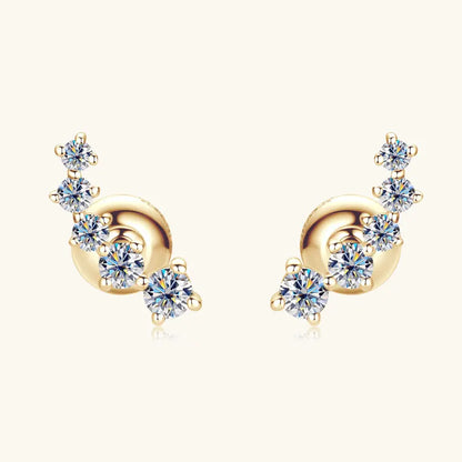 Real Gold 10k D-E Moissanite Stud Earrings Yellow Gold  5-stone Mini Earrings GRA Certified Wedding Engagement Jewelry for Women