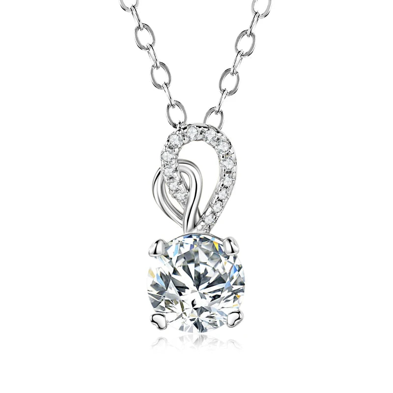 2024 Trend 925 Sterling Silver Necklace Round 6.5mm 1CT Moissanite Heart Pendant for Women Wedding Engagement Jewelry Gift