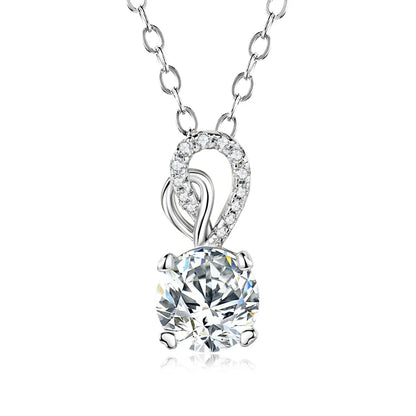 2024 Trend 925 Sterling Silver Necklace Round 6.5mm 1CT Moissanite Heart Pendant for Women Wedding Engagement Jewelry Gift
