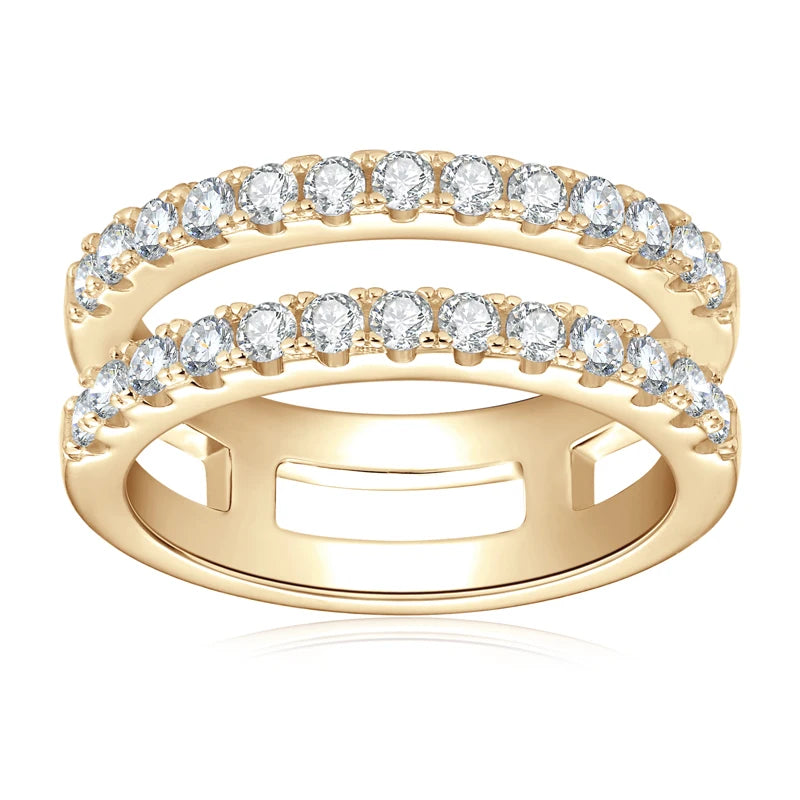 Luxury Full Moissanite Bands Double Row Wedding Rings Real 925 Sterling Silver Ring Enhancer For Women Jewelry Certificate