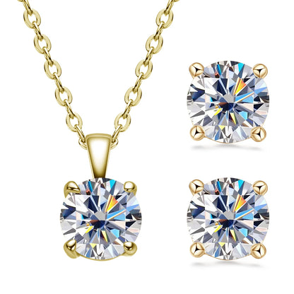 6.5mm 3.0cttw D Color Moissanite Jewelry Set 18K Gold Plated Silver 925 Stud Earrings Pendant Necklace for Women Gift Birthday