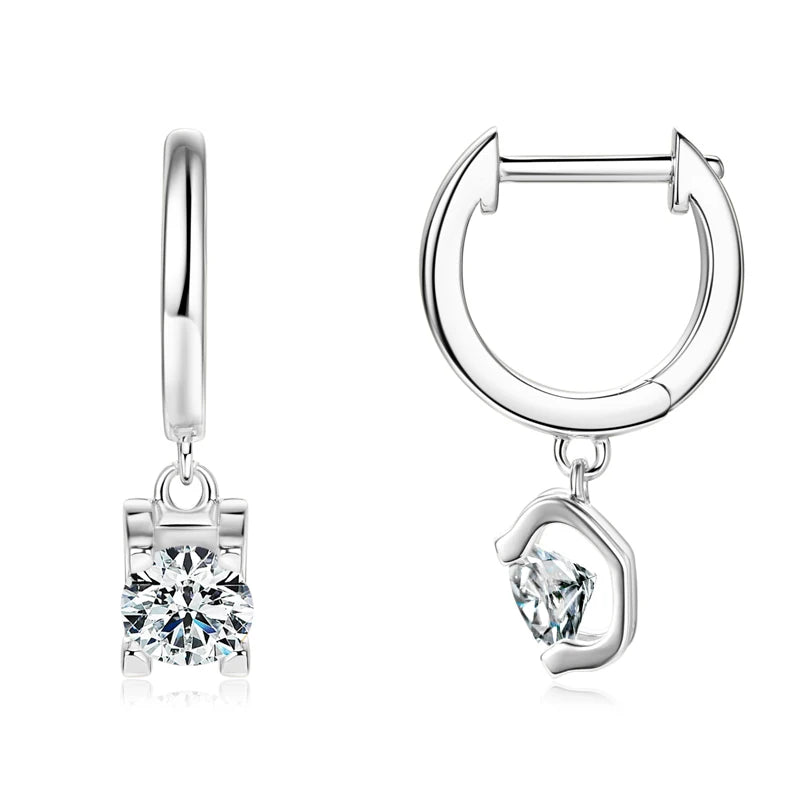 Real 925 Sterling Silver 5mm 1ctw. Round D Color Moissanite Diamond Drop Hoop Earrings For Women GRA Jewelry Wedding Party Gift