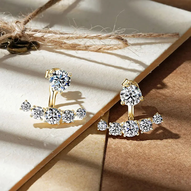 Real D2.30CT All Moissanite Earrings Ear Jacket Studs for Women 925 Silver GRA Certified Christmas Gift Dual Use Earrings