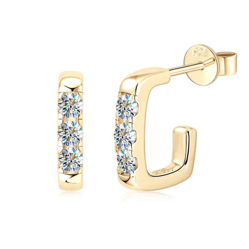 Versatile C shape Open Earrings Stud 925 Silver Piercing Earring 0.1ct Moissanite for Women Certified Jewelry Girls Gift
