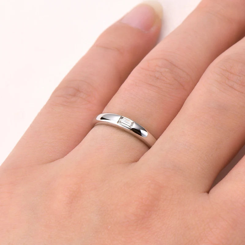 18k Gold Plated 925 Silver Engagement Wedding Ring for Women Moissanite 0.2ct D Color Emerald Cut Rectangle Promise Band Jewelry