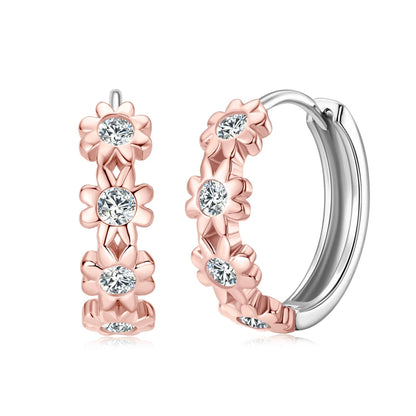 18K Yellow Gold Plated Women's Earrings Delicate Flower Hoops 2.2mm Real Moissanite 925 Silver Certified Jewelry Wedding