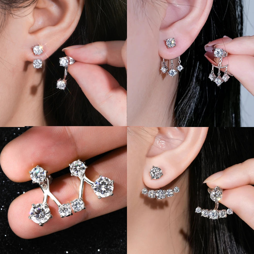 Trendy Dual Use Earrings Jackets 925 Sterling Silver D Color Moissanite Ear Jacket Studs for Women Jewelry Valentine Gifts