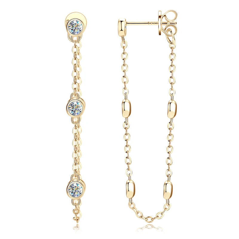 925 Sterling Silver Earrings Bezel Moissanite Long Tassel Chain Drop Earring for Women Trendy Fine Jewelry Christmas Gifts