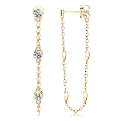 925 Sterling Silver Earrings Bezel Moissanite Long Tassel Chain Drop Earring for Women Trendy Fine Jewelry Christmas Gifts