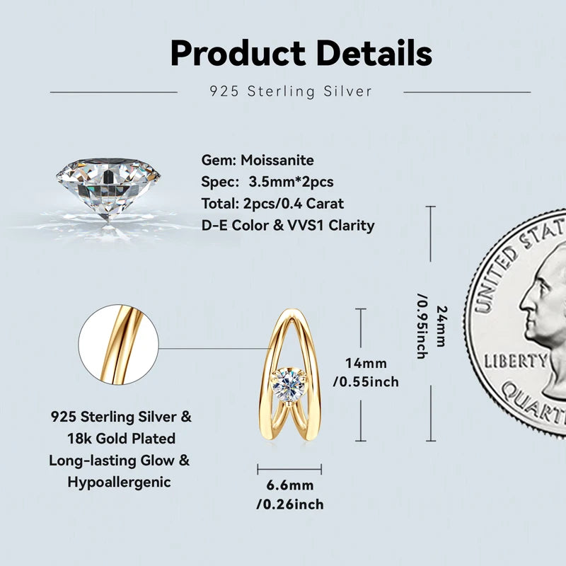 Half Double Side Hoop Earrings Real Silver 925 for Women with D Color Moissanite Stud Earrings Certificate 2024 New Jewelry Gift