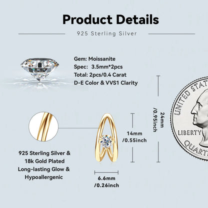 Half Double Side Hoop Earrings Real Silver 925 for Women with D Color Moissanite Stud Earrings Certificate 2024 New Jewelry Gift