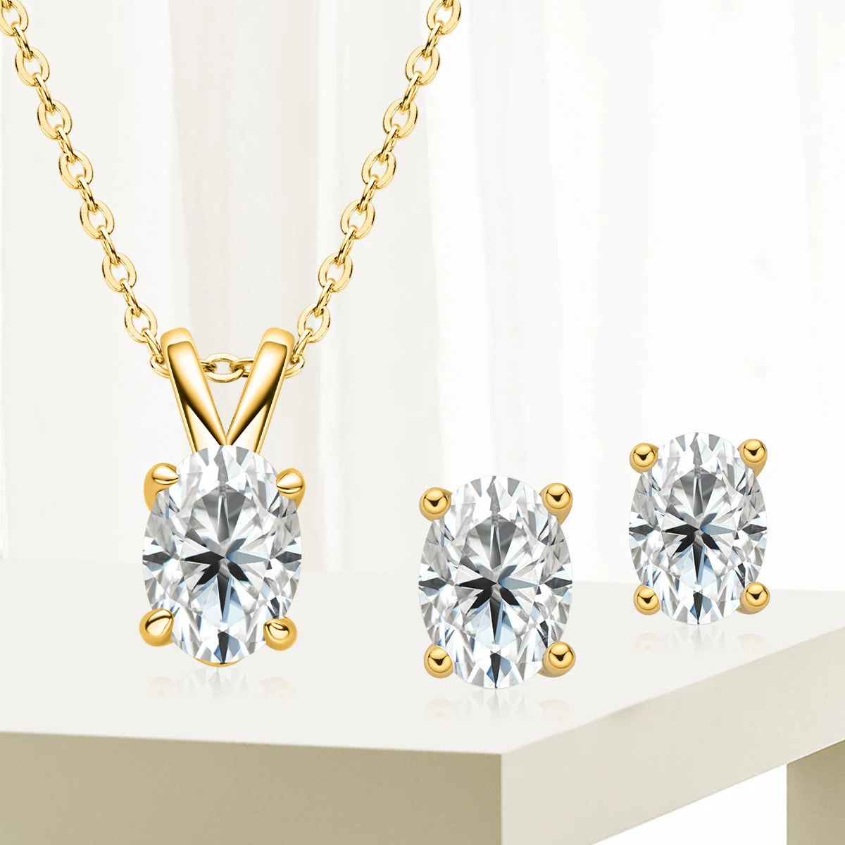 Women's Oval Cut D Color Moissanite Jewelry Set Real 925 Silver Pendant Necklace and Stud Earrings Piercing Party Wedding Gifts