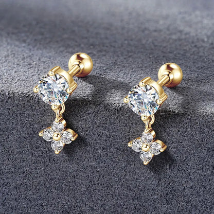 Pure Gold Earrings Lucky Clover Flower Moissanite Drop Stud Earrings 10K for Women Charm Wedding Jewelry & GRA Certificate