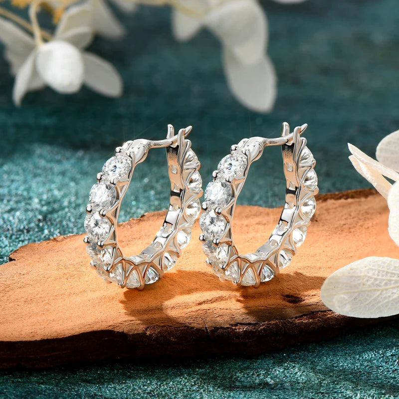 Luxury Hoops Sparking Full 3mm/4mm Moissanite Earrings Solid Silver 925 for Women Huggie Wedding Engagement Jewelry Gifts