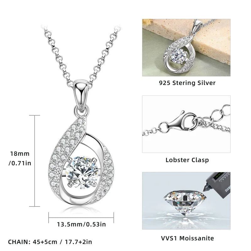 2024 New 6.5mm 1ct Round Moissanite Necklace Water Drop Pendant Women 925 Sterling Silver Jewelry for Wedding Party Gift GRA
