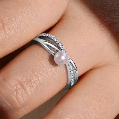 925 Sterling Silver Cross Ring 4-4.5mm Natural Freshwater Pearl Rings for Women Fashion adjustable Open Finger Band Jewel