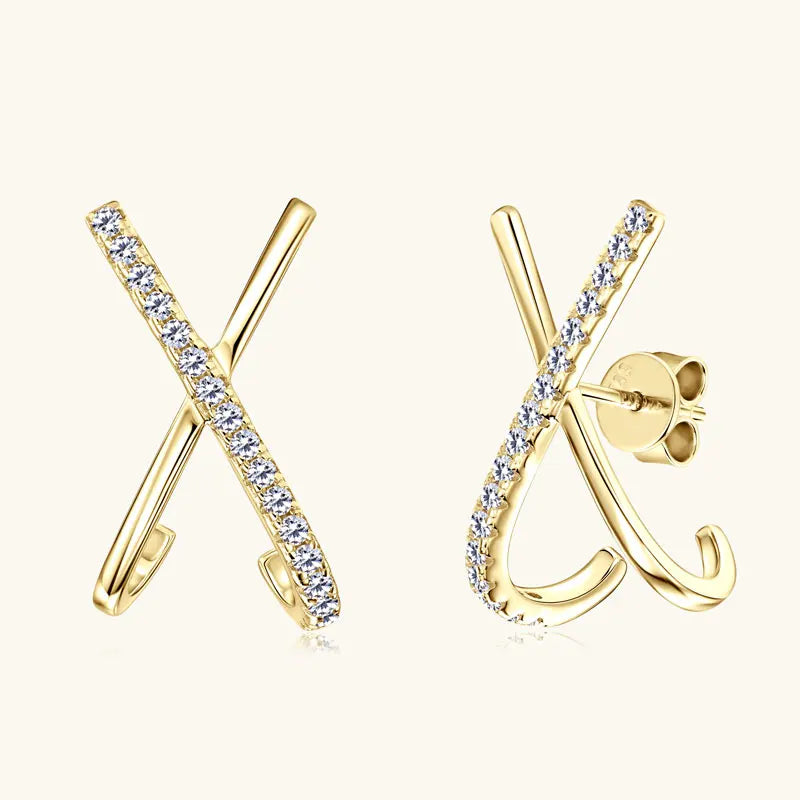 2025 New Trend Moissanite Earrings 925 Silver Cross X Shape Stud Earrings for Women Daily Wear Fine Jewelry Gift Birthday
