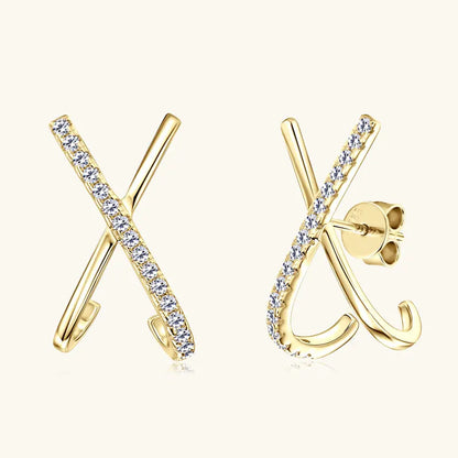 2025 New Trend Moissanite Earrings 925 Silver Cross X Shape Stud Earrings for Women Daily Wear Fine Jewelry Gift Birthday
