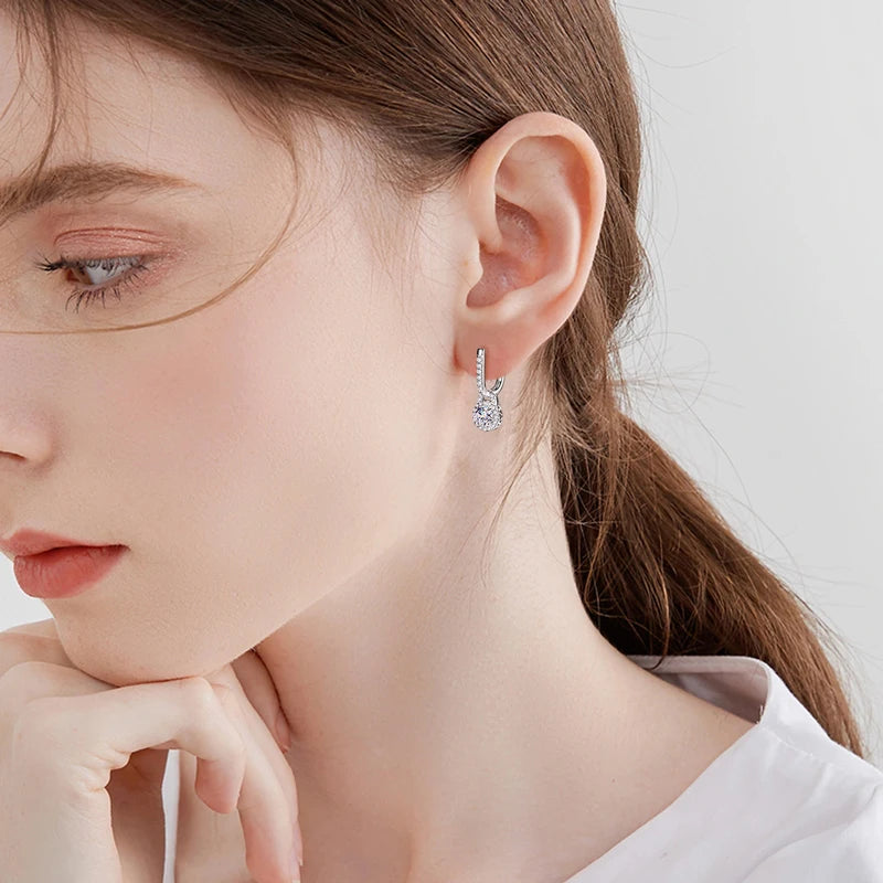 2024 Luxury Women's Hoop Earrings Real Silver 925 5mm Round Moissanite Drop Earrings Wedding Fine Jewelry Party Valentine Gift