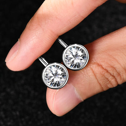 Sparking 8mm 2ct D Color Moissanite Drop Earrings Hooks 925 Silver for Women Bezel Setting Wedding Earrings Original Jewel