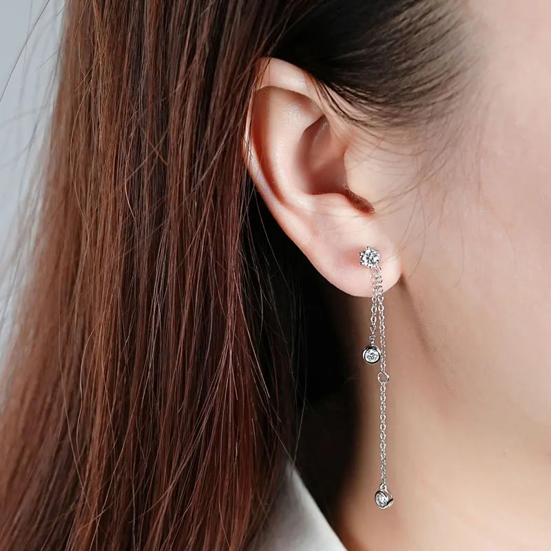 4mm D Moissanite Drop Earrings for Women S925 Silver Chain Star Flowers Pendant Stud Earrings Daily Wear Wedding Jewelry