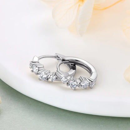 925 Sterling Silver 4 Stones Hoops Huggie Earrings Moissanite Irregular for Women GRA 3mm&2mm Round Cut Classic Jewelry