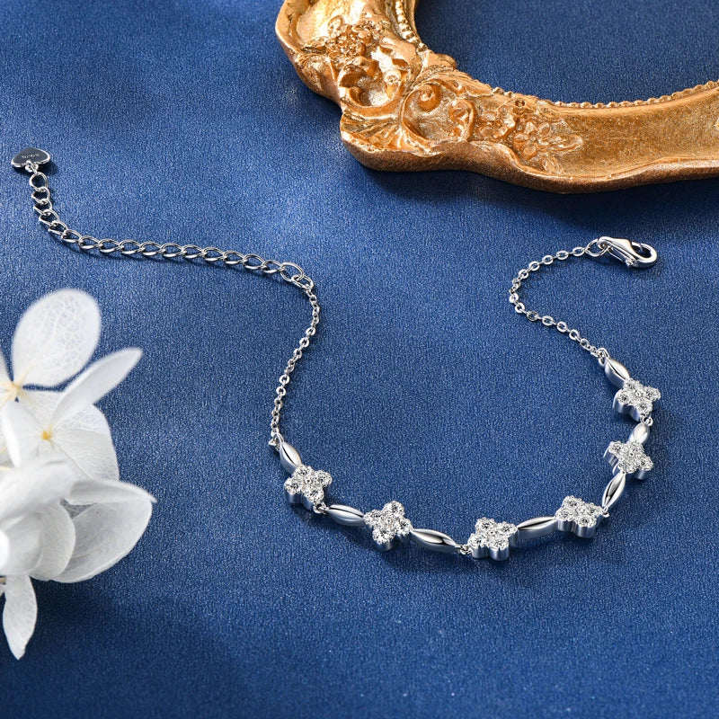 2024 New Trendy 925 Silver 18k Gold Plated Flower Bracelet Moissanite 2mm D Color Chain Bracelet for Women Wedding Jewelry