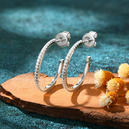Open C Hoop Stud Earrings Moissanite Silver 925 for Women Simple Big Half Circle Drop Piercing Ear Jewelry Party Gifts