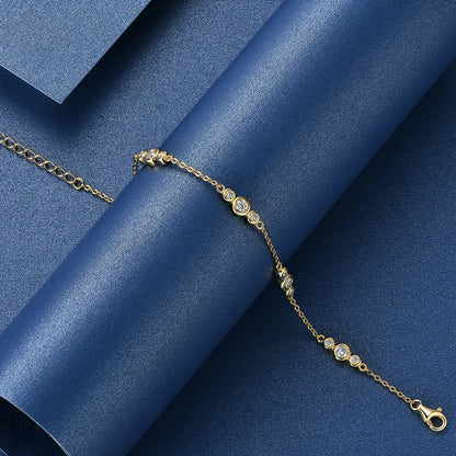 2024 New 18k Gold Plated Bracelet 925 Silver Chain 2mm D Color Bezel Moissanite Bracelets Fashion Women's Jewelry Gifts