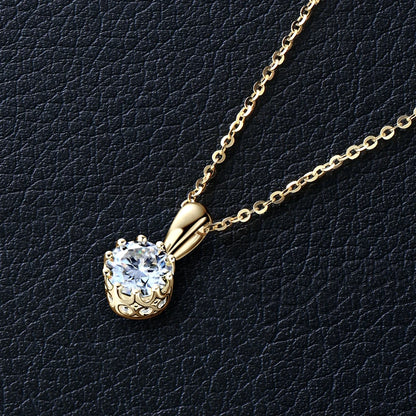 Crown Pendant Necklace 100% Real Silver 925 Chain Round 1CT VVS1 Moissanite Necklace for Women Charm Gift Birthday Jewelry