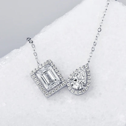 3CTW. 2ct Emerald Cut and Pear Cut D Moissanite Pendant Necklace for Women s925 Silver GRA Certified Jewelry Party Birthday Gift