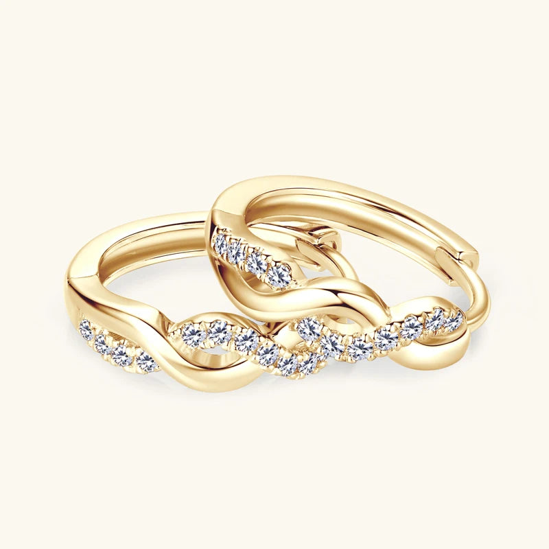 Real 10K Gold Earrings Infinite Hoop for Women D Moissanite Earrings Small Hoops Wedding Jewelry GRA Certified lab Diamond 0.9mm