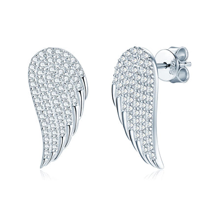2024 New 925 Sterling Silver Wing of Angel Stud Earrings Full Pave Moissanite Drop Earrings for Women Wedding Party Jewelry Gift