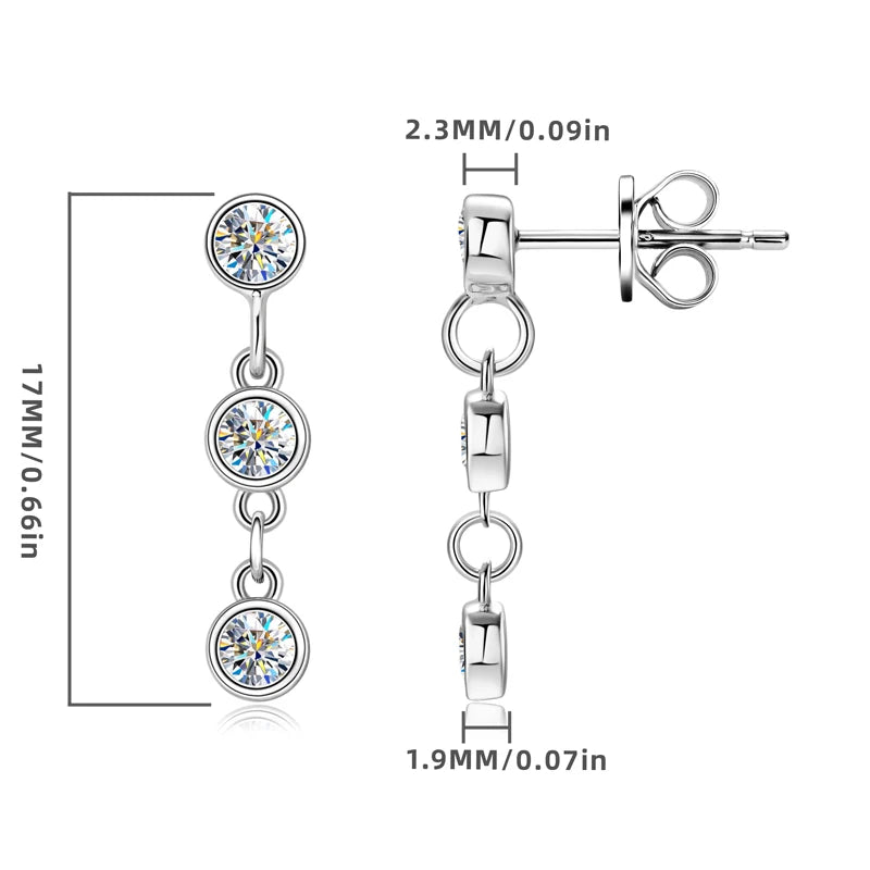 Long Chain Link Hanging Earrings Silver 925 2-3mm Moissanite Drop Earring Piercing Ear for Women Gold Paletd Jewelry Gift