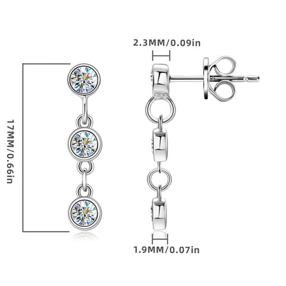 Long Chain Link Hanging Earrings Silver 925 2-3mm Moissanite Drop Earring Piercing Ear for Women Gold Paletd Jewelry Gift