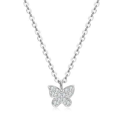 2024 Cute 925 Sterling Silver Butterfly Necklace Pave Round Moissanite Pendant Collar for Women Jewelry Wedding Anniversary Gift